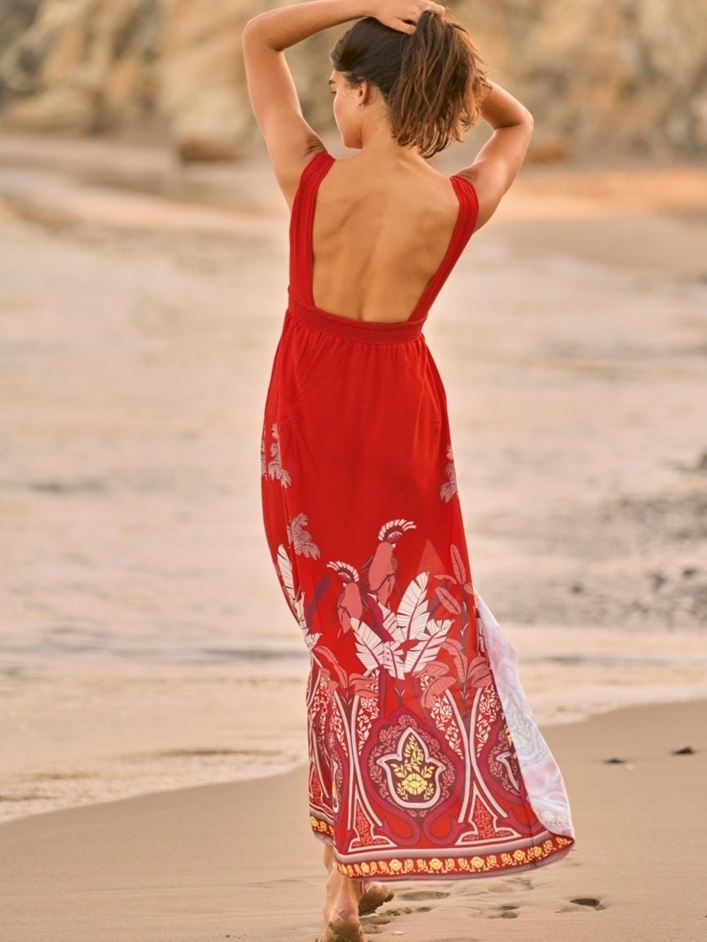 Red Tropical Print Maxi Dress - Picture 4 of 10